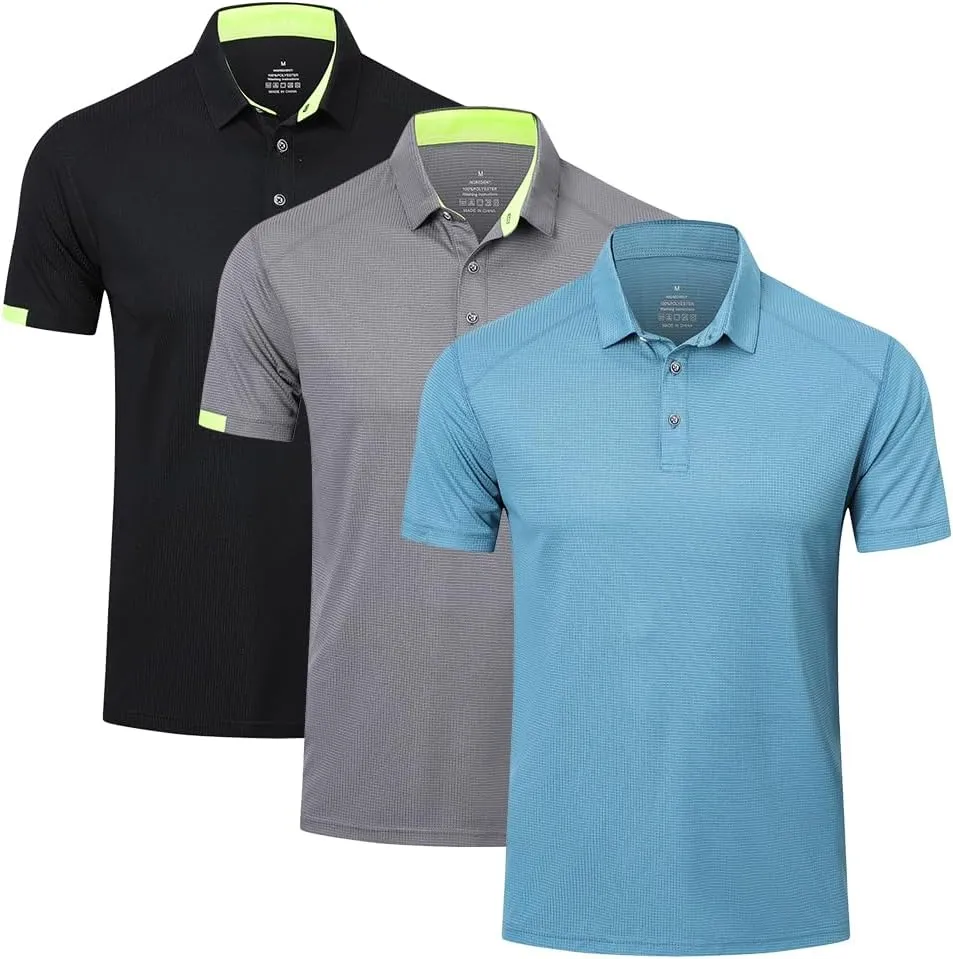 3 Pack Mens Polo Shirts Short Sleeve Sport Golf Tennis T Shirt Quick Dry Athletic Workout Polo