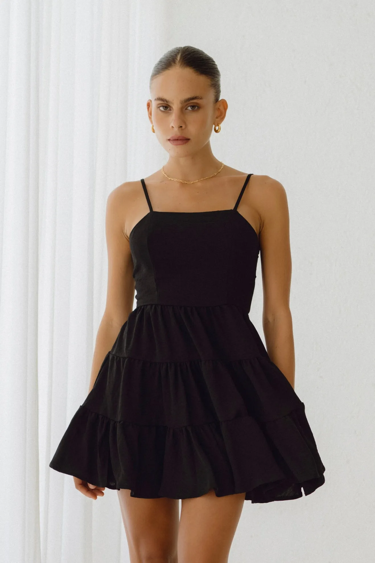 Amalia Black Tie Back Mini Dress
