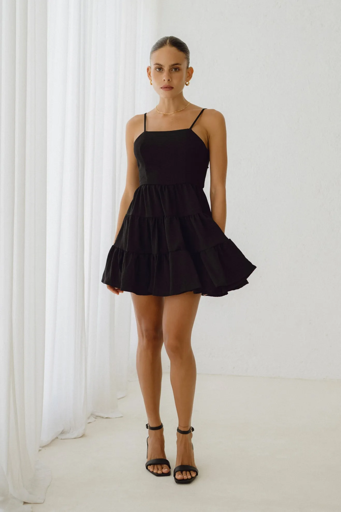 Amalia Black Tie Back Mini Dress