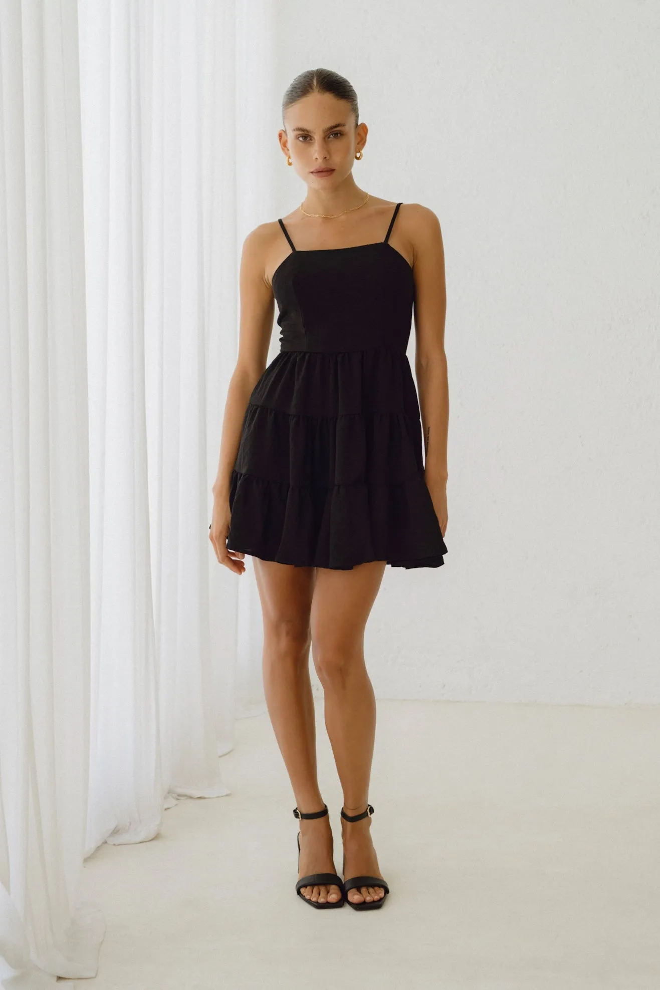 Amalia Black Tie Back Mini Dress