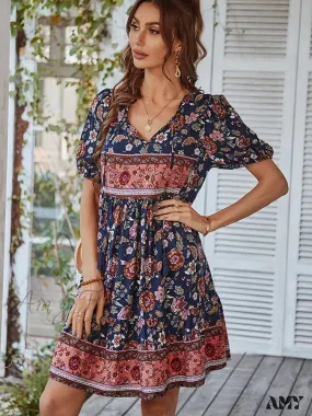 Amy Fashion - Elegant Lace-up Green Sundress Women Boho Dress