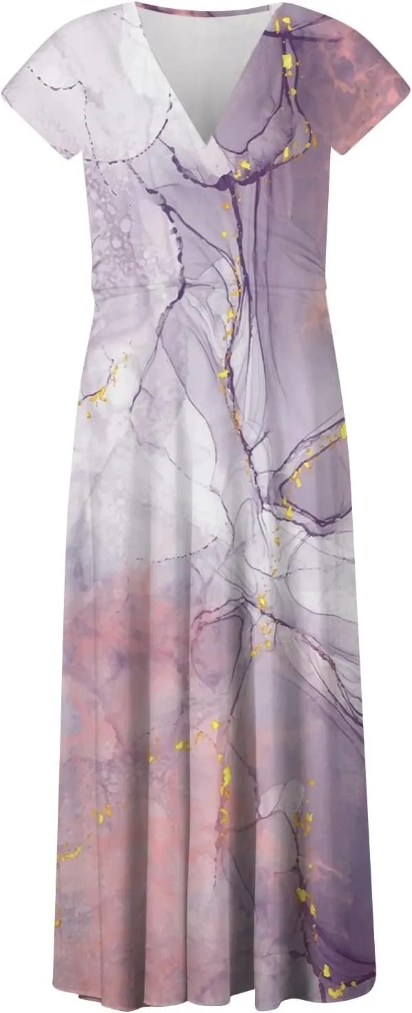 Azeralia Summer Dresses for Women 2024 Short Sleeve Dresses for Women 2024 Elegant Wedding Guest Dress Party Dress for Women