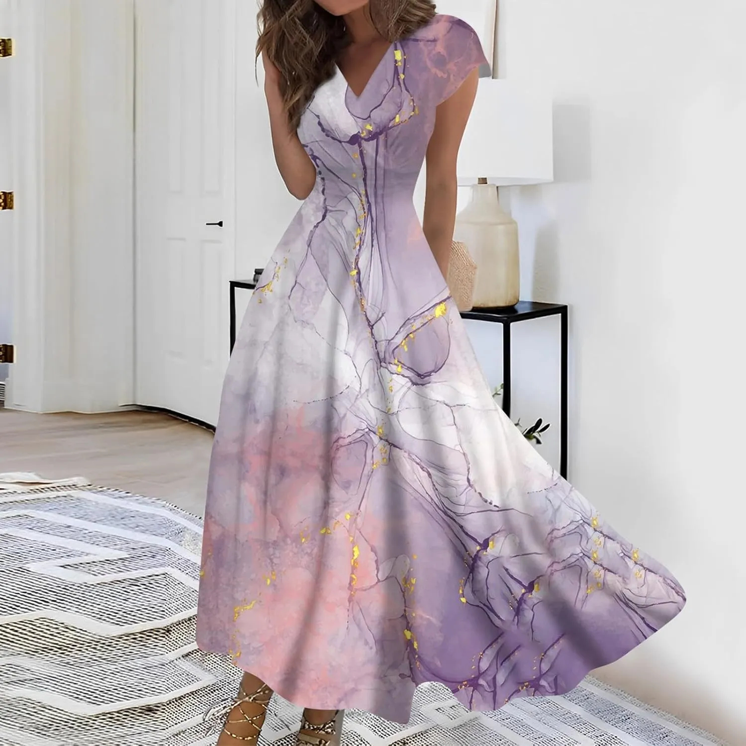 Azeralia Summer Dresses for Women 2024 Short Sleeve Dresses for Women 2024 Elegant Wedding Guest Dress Party Dress for Women