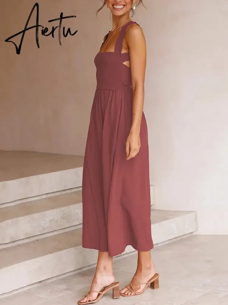 Backless Criss Cross Elastic Bust Somcking Orange Women A-line Elegant Maxi Dress Sundress Pockets Tank Solid Vestido Summer