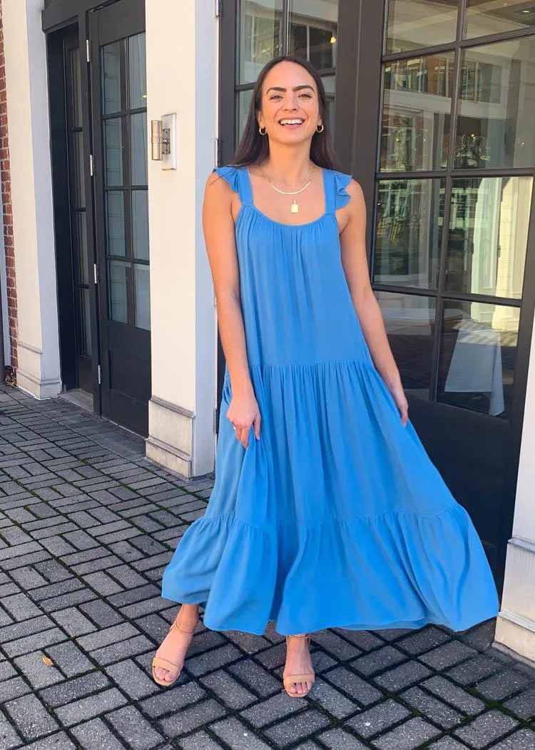 BB Dakota Under the Sun Tiered Midi Dress - Blue Frosting