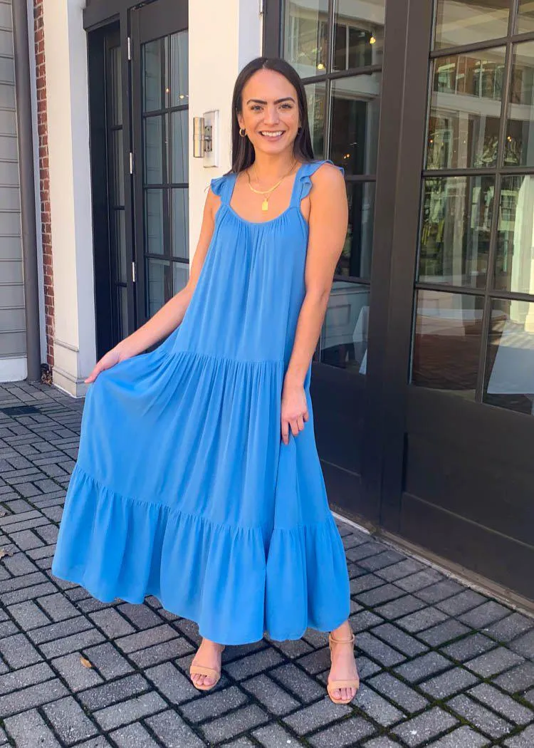 BB Dakota Under the Sun Tiered Midi Dress - Blue Frosting