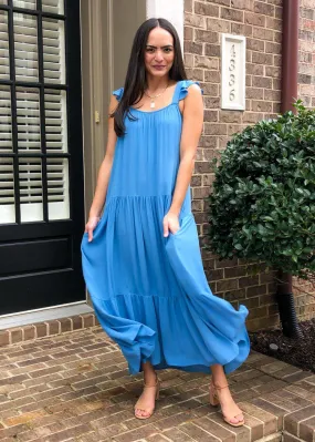 BB Dakota Under the Sun Tiered Midi Dress - Blue Frosting