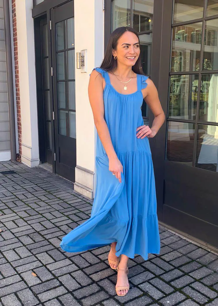 BB Dakota Under the Sun Tiered Midi Dress - Blue Frosting