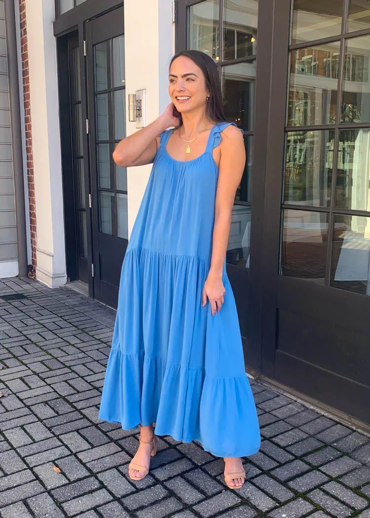 BB Dakota Under the Sun Tiered Midi Dress - Blue Frosting