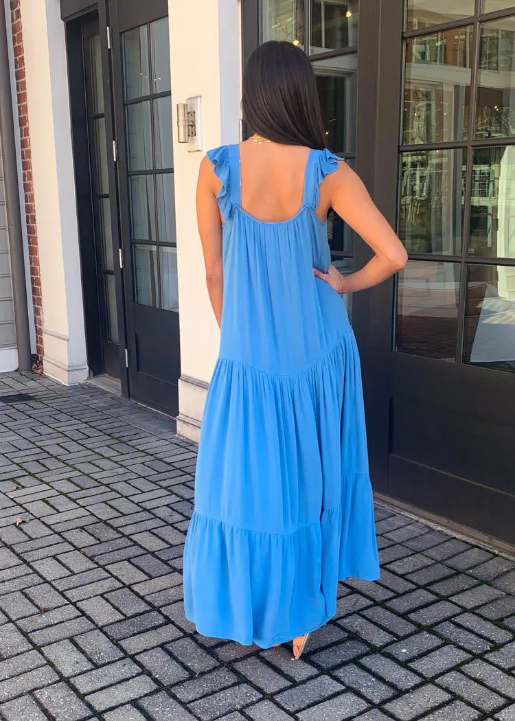 BB Dakota Under the Sun Tiered Midi Dress - Blue Frosting