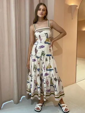 Beach Print Cutout Sundress Maxi Dress