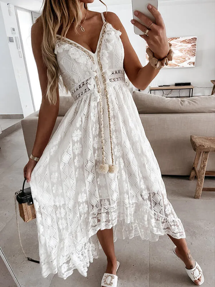 BerriesJam - 2024 Vintage Lace Sundress Maxi White Sundress