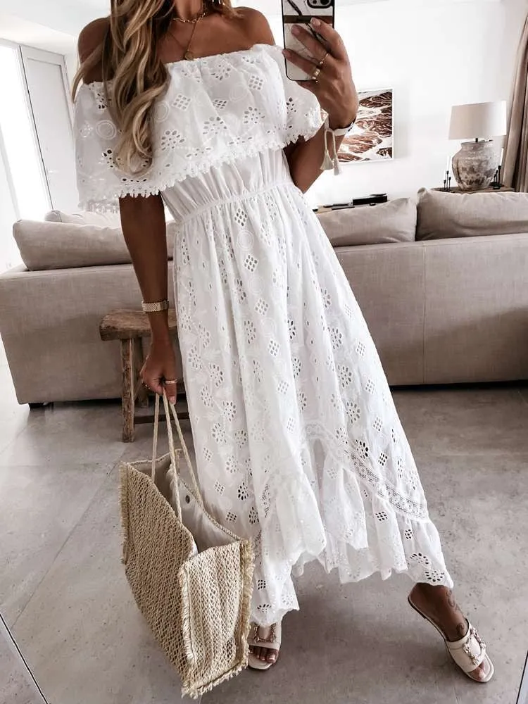 BerriesJam - 2024 Vintage Lace Sundress Maxi White Sundress