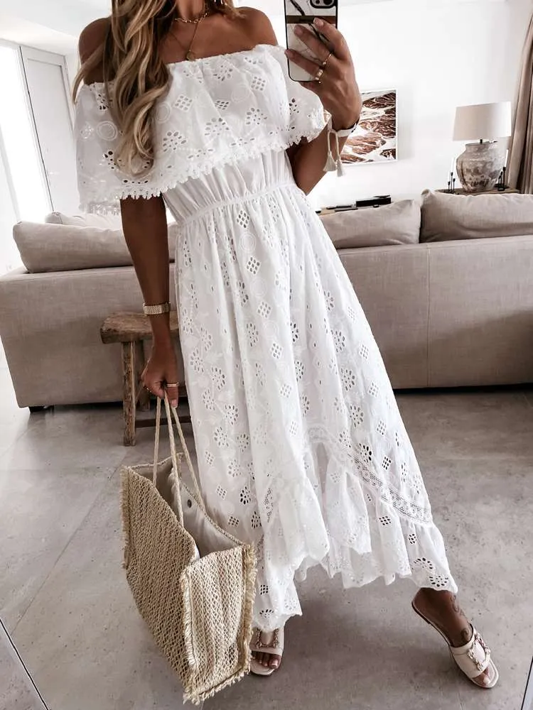 BerriesJam - 2024 Vintage Lace Sundress Maxi White Sundress