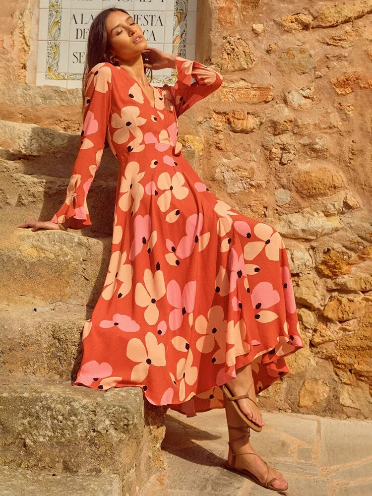 BerriesJam - Bohemian Belted Big Flare Maxi Sundress