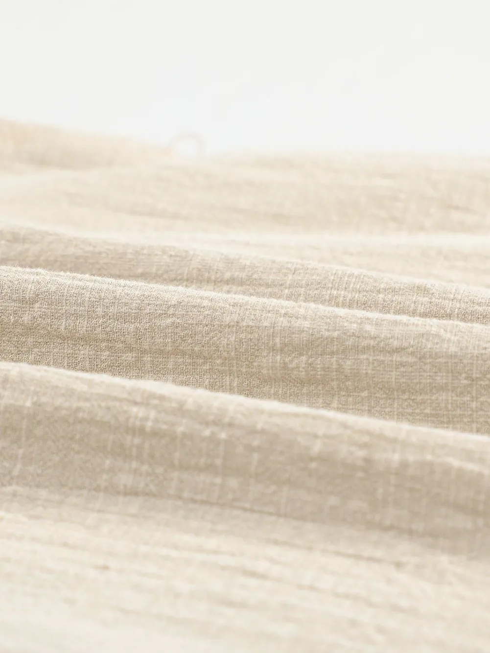 Billowed Puff Sleeve Cotton & Linen Blouse with Crew Neck