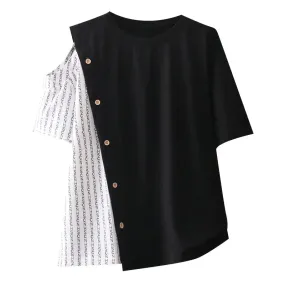 Black and White Short Sleeve Loose Blouse
