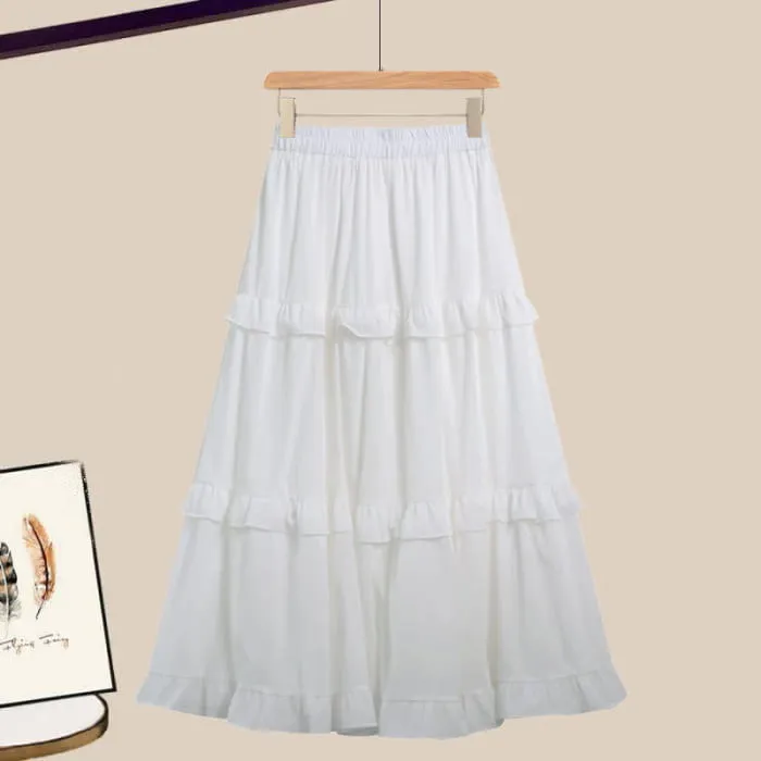 Blue Crop Top T-shirt Flouncing Skirt