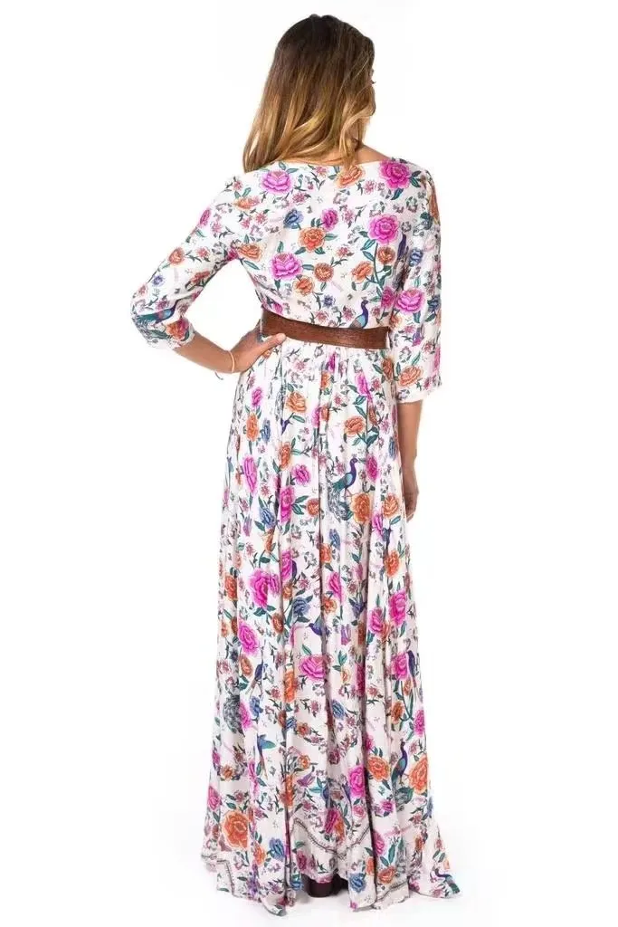 Boho Floral Sexy V-neck Sleeve Maxi Chic bohemi Long Dress