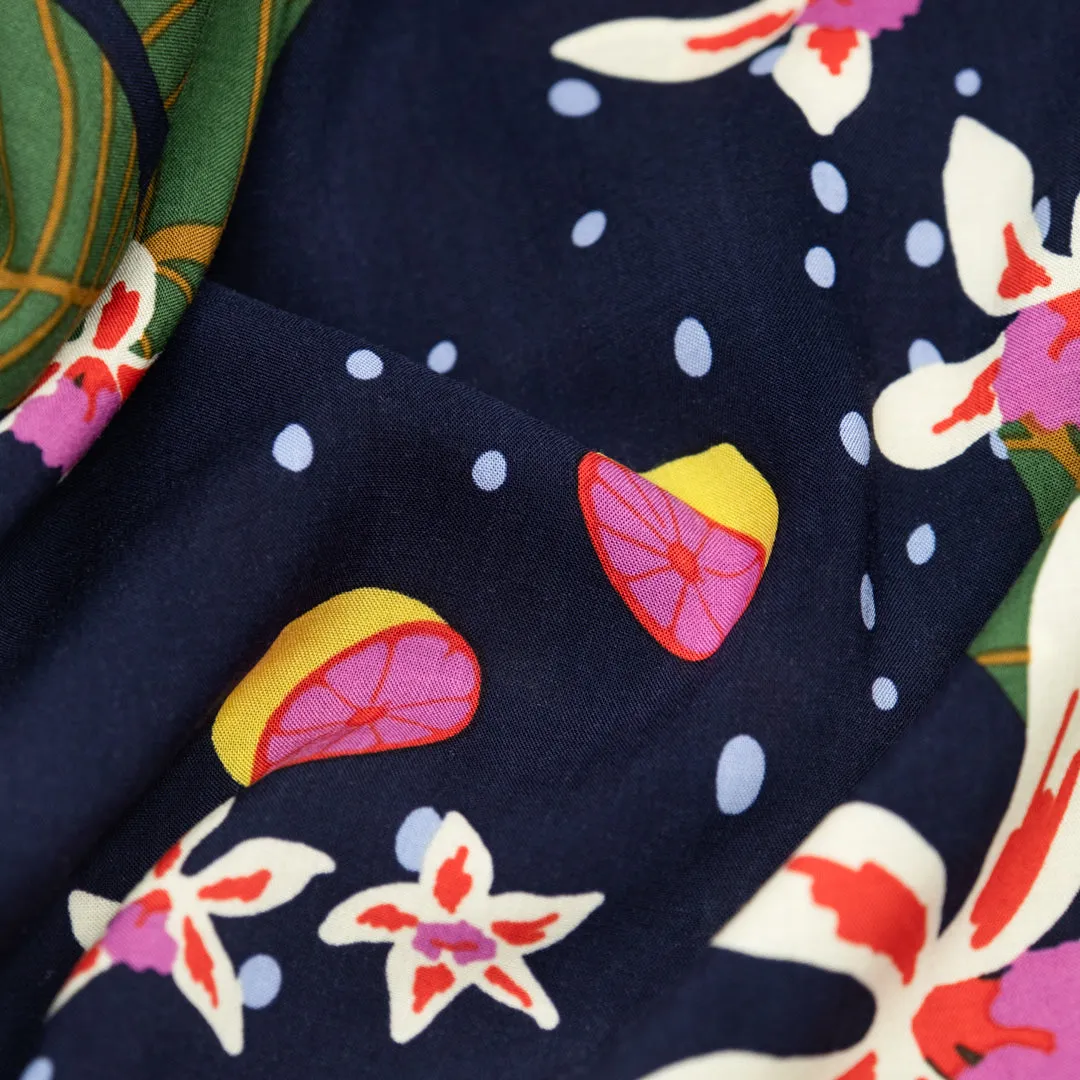 Celestial Citrus Rayon Voile - Navy/Multi