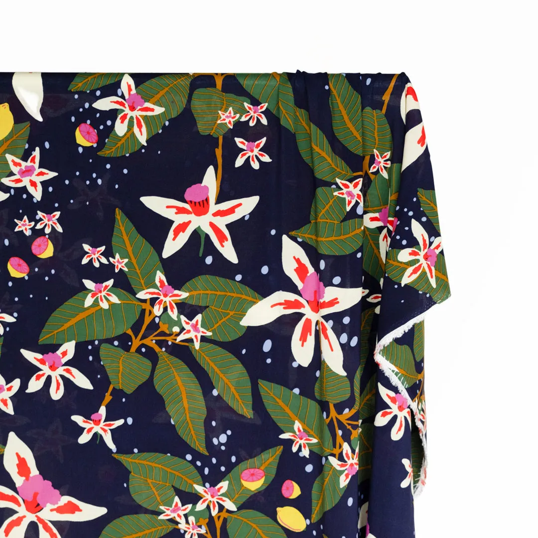 Celestial Citrus Rayon Voile - Navy/Multi