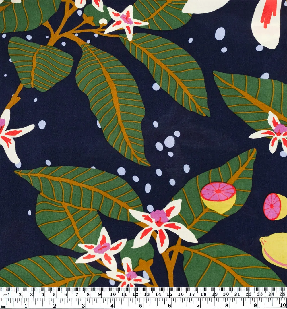 Celestial Citrus Rayon Voile - Navy/Multi