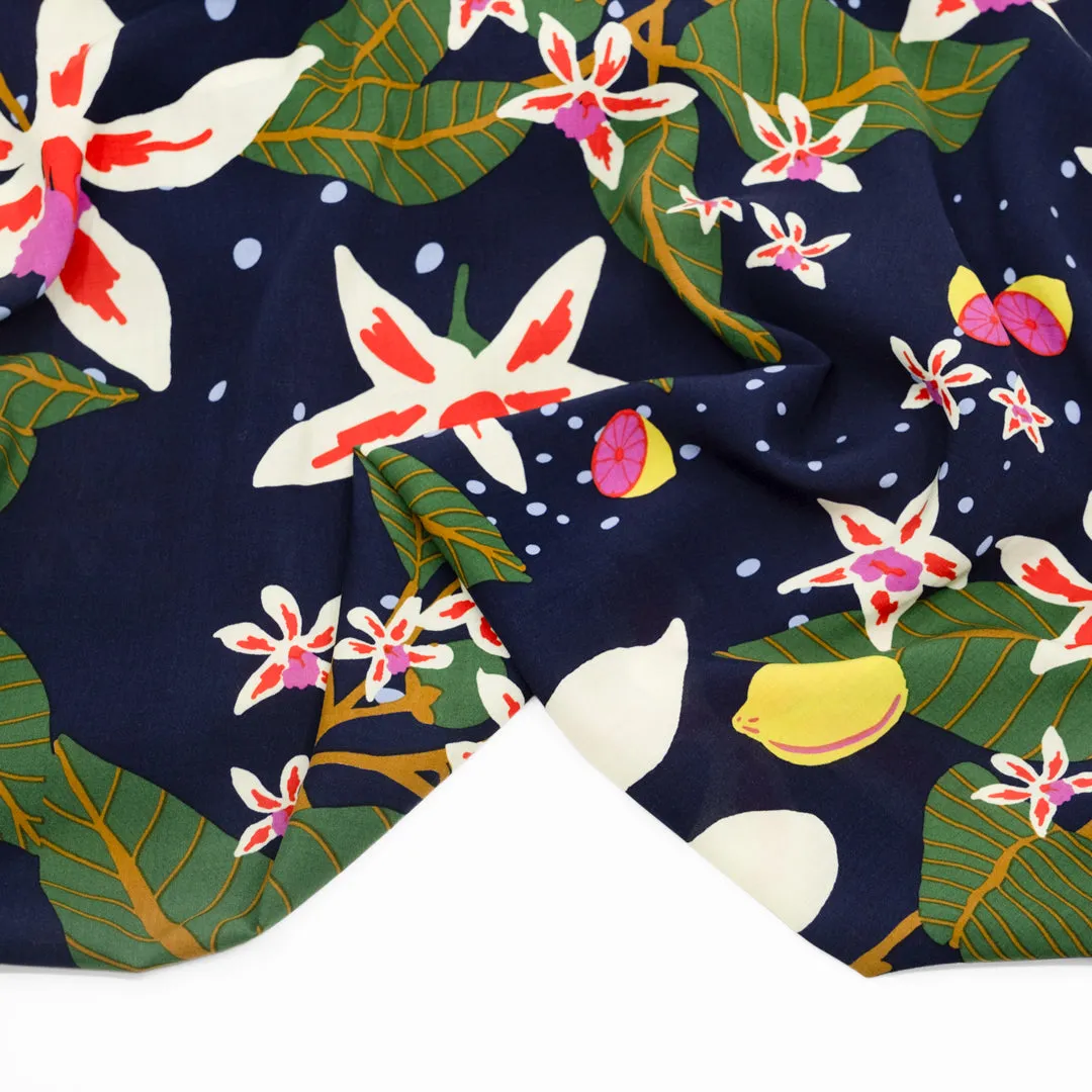 Celestial Citrus Rayon Voile - Navy/Multi
