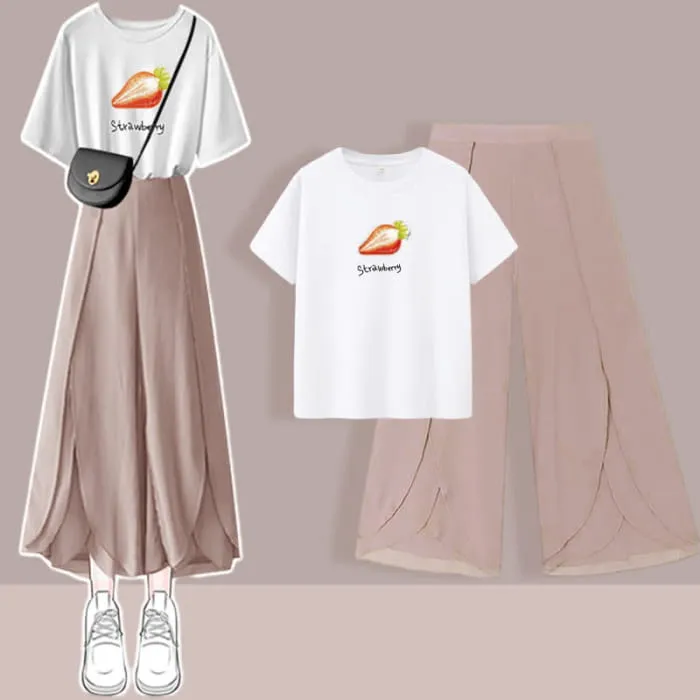 Chic Printed T-Shirt Chiffon Split Pants Set