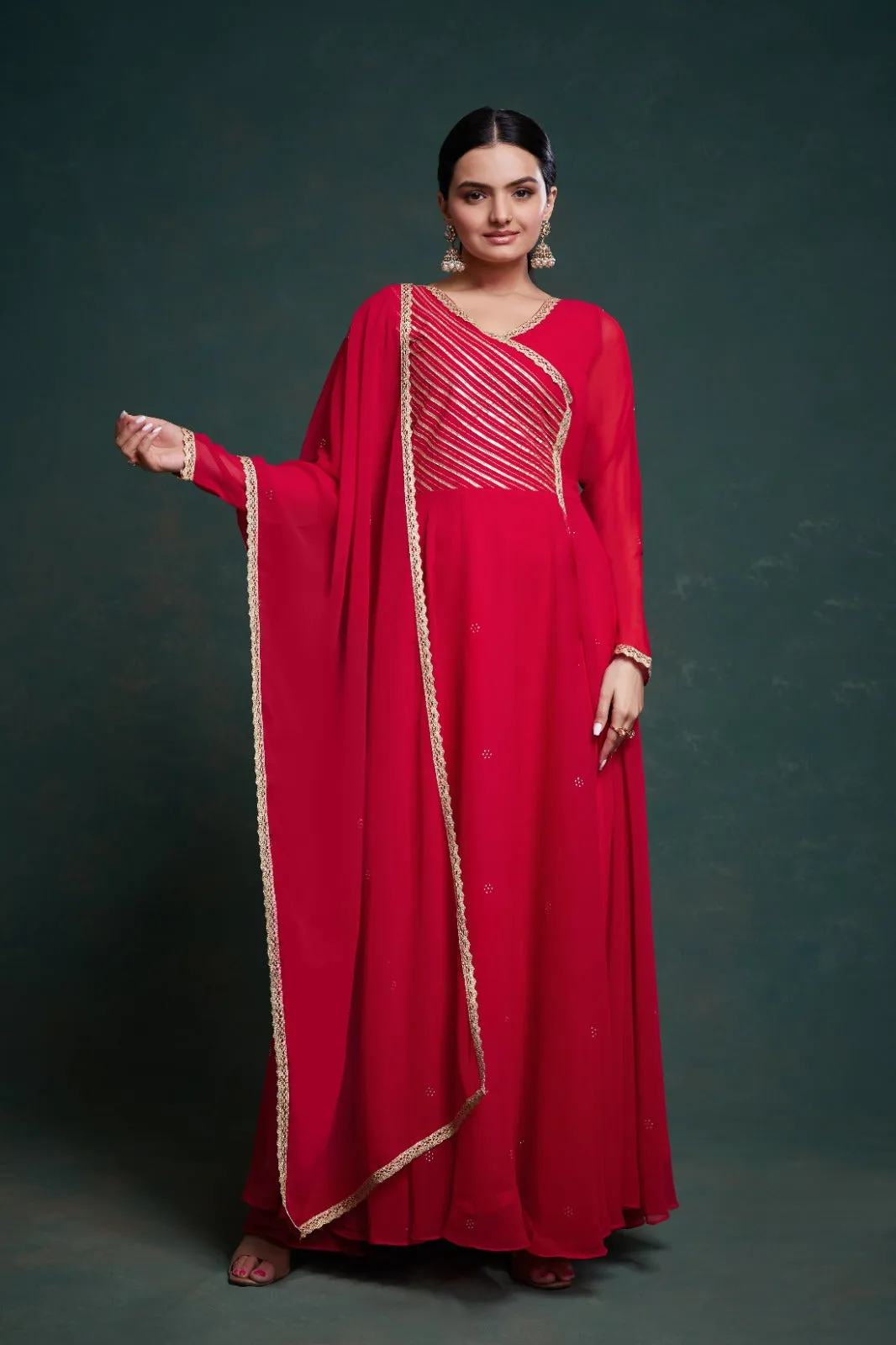 Chic Red Georgette Dress with Elegant Prints – Ready to Wear