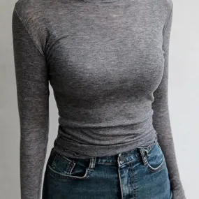 Chic Women's Slim-Fit Long Sleeve T-Shirt - Soft Cotton Blend, Sexy Sheer Design, Perfect for Casual Spring/Summer Wear