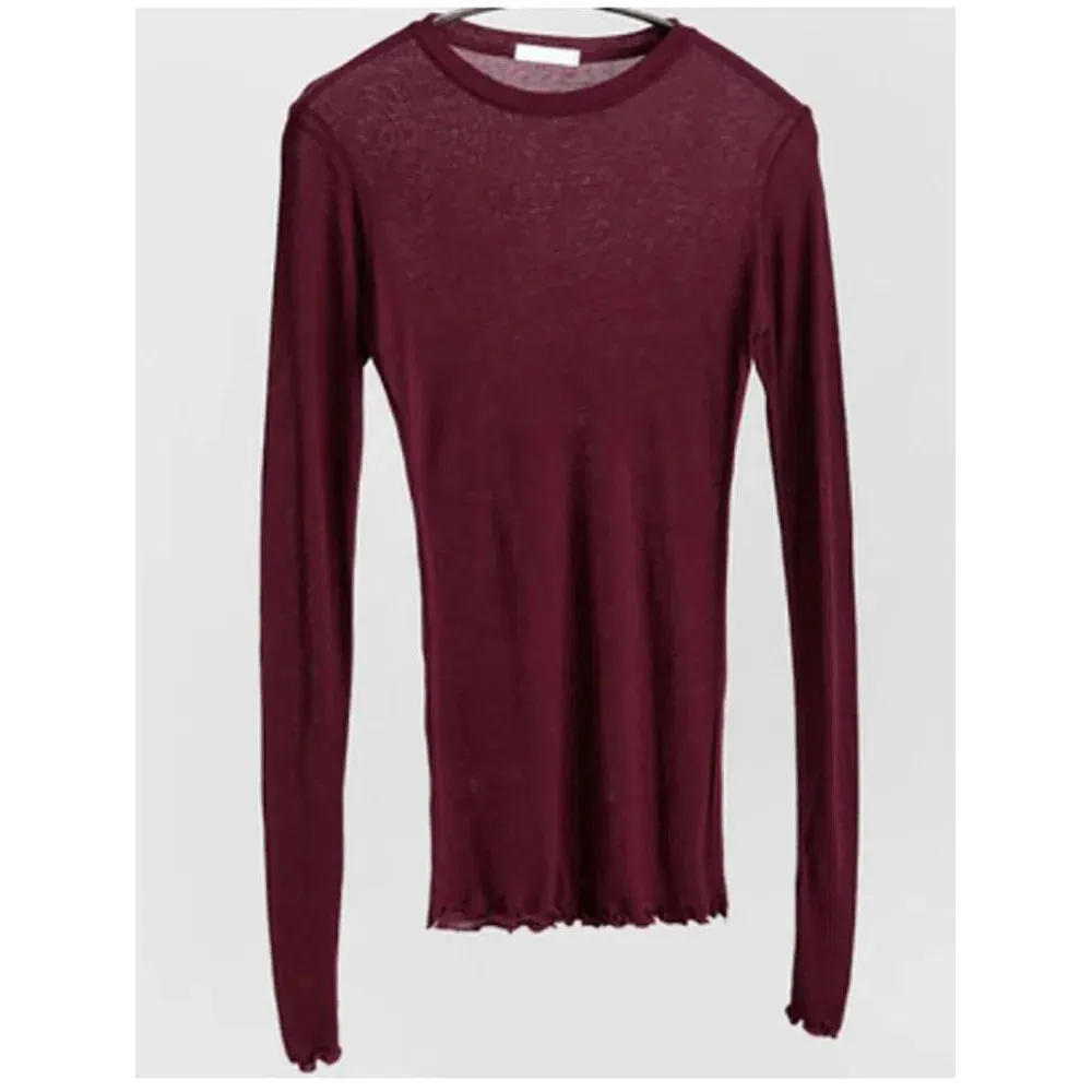 Chic Women's Slim-Fit Long Sleeve T-Shirt - Soft Cotton Blend, Sexy Sheer Design, Perfect for Casual Spring/Summer Wear
