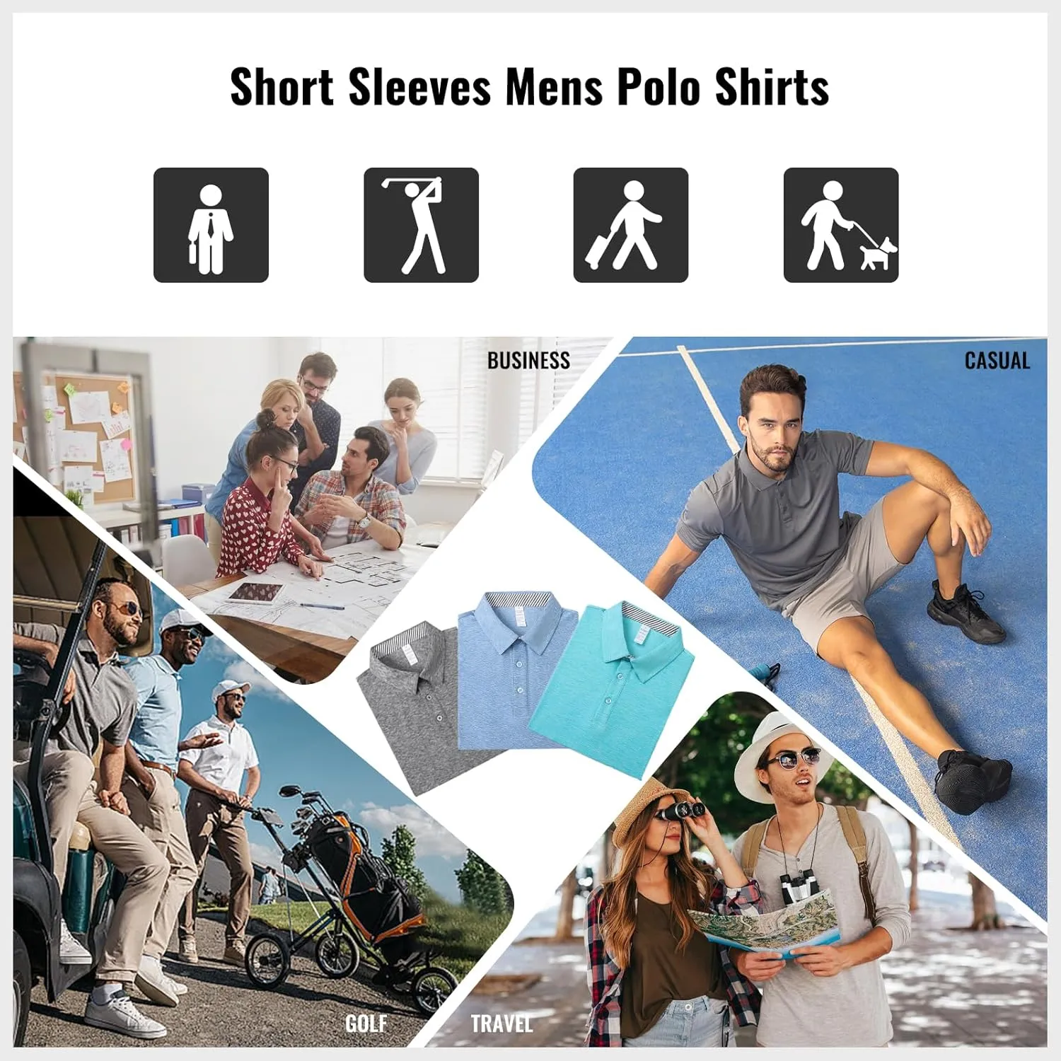 Cimic 3 Pack Polo Shirts for Men Short Sleeve Tennis Quick Dry Performanc Golf Moisture Wicking Athletic Collar Tops