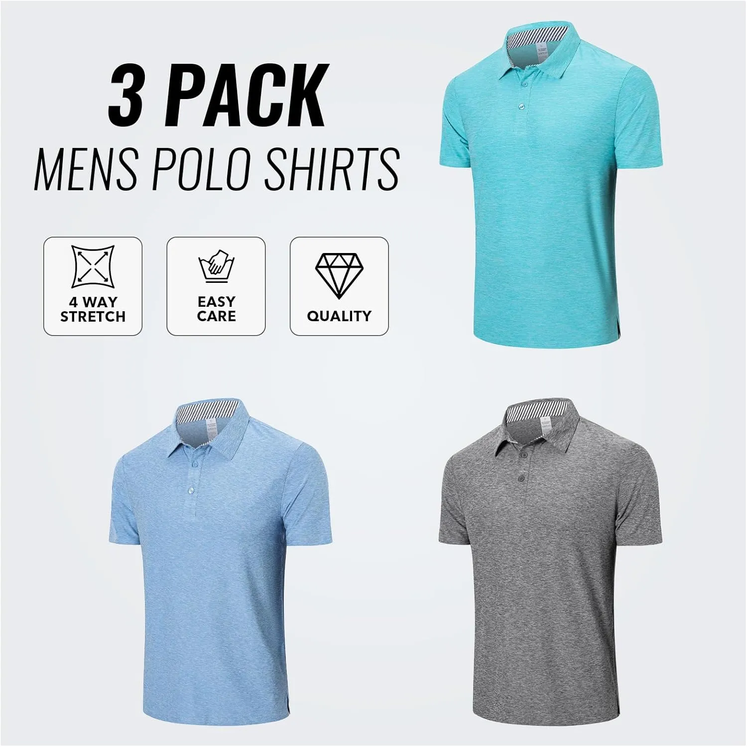 Cimic 3 Pack Polo Shirts for Men Short Sleeve Tennis Quick Dry Performanc Golf Moisture Wicking Athletic Collar Tops
