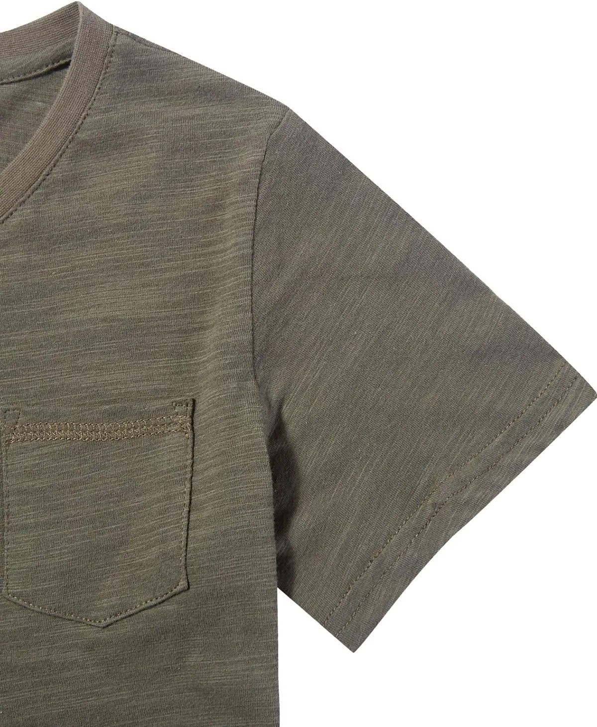 CUNYI Little Boys' V-Neck Pocket T-Shirt 100% Cotton Short Sleeve Solid Summer Tops