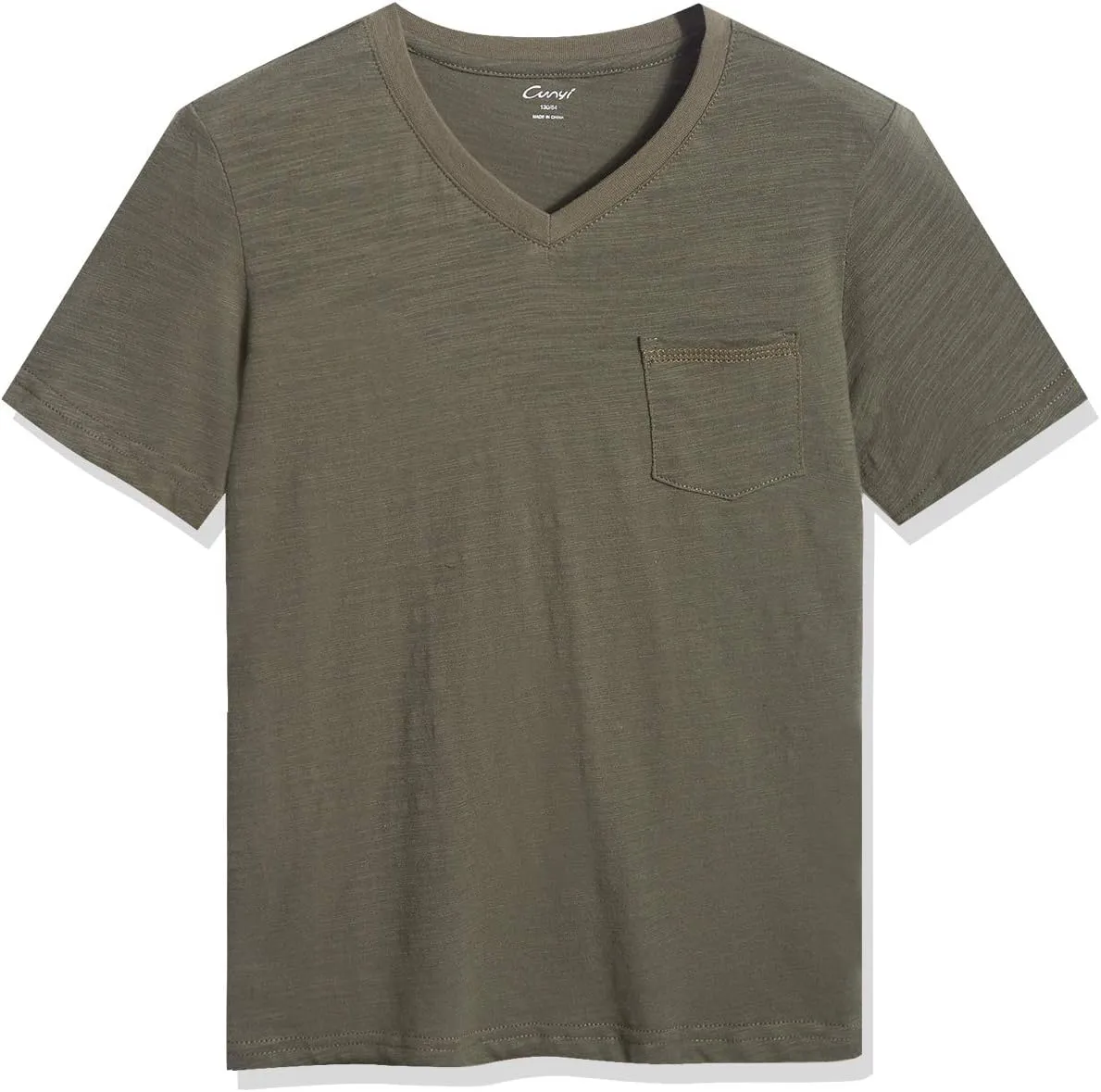 CUNYI Little Boys' V-Neck Pocket T-Shirt 100% Cotton Short Sleeve Solid Summer Tops