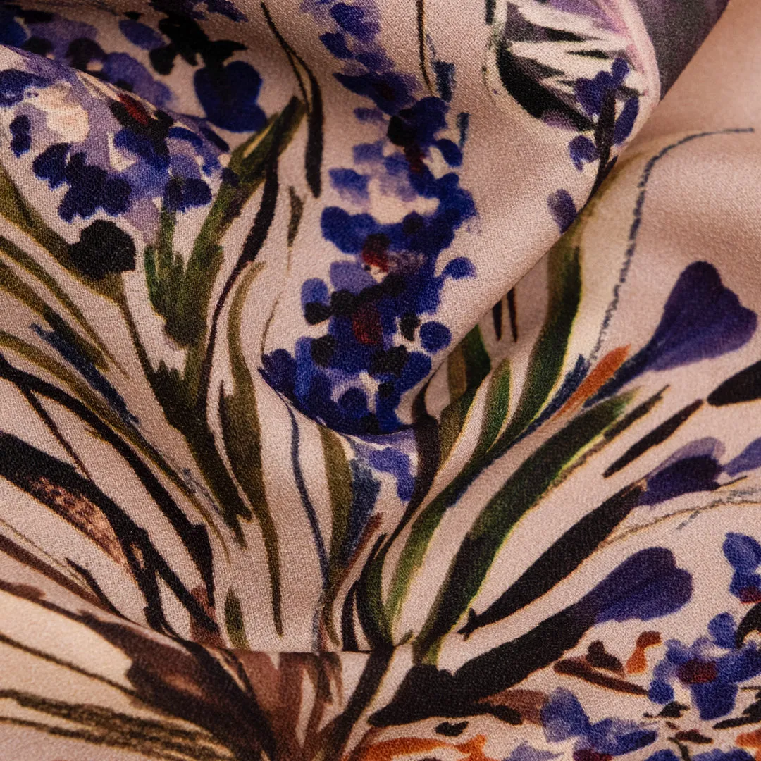 Deadstock Twilight Blooms Midweight Viscose Crepe - Blush/Violet/Multi