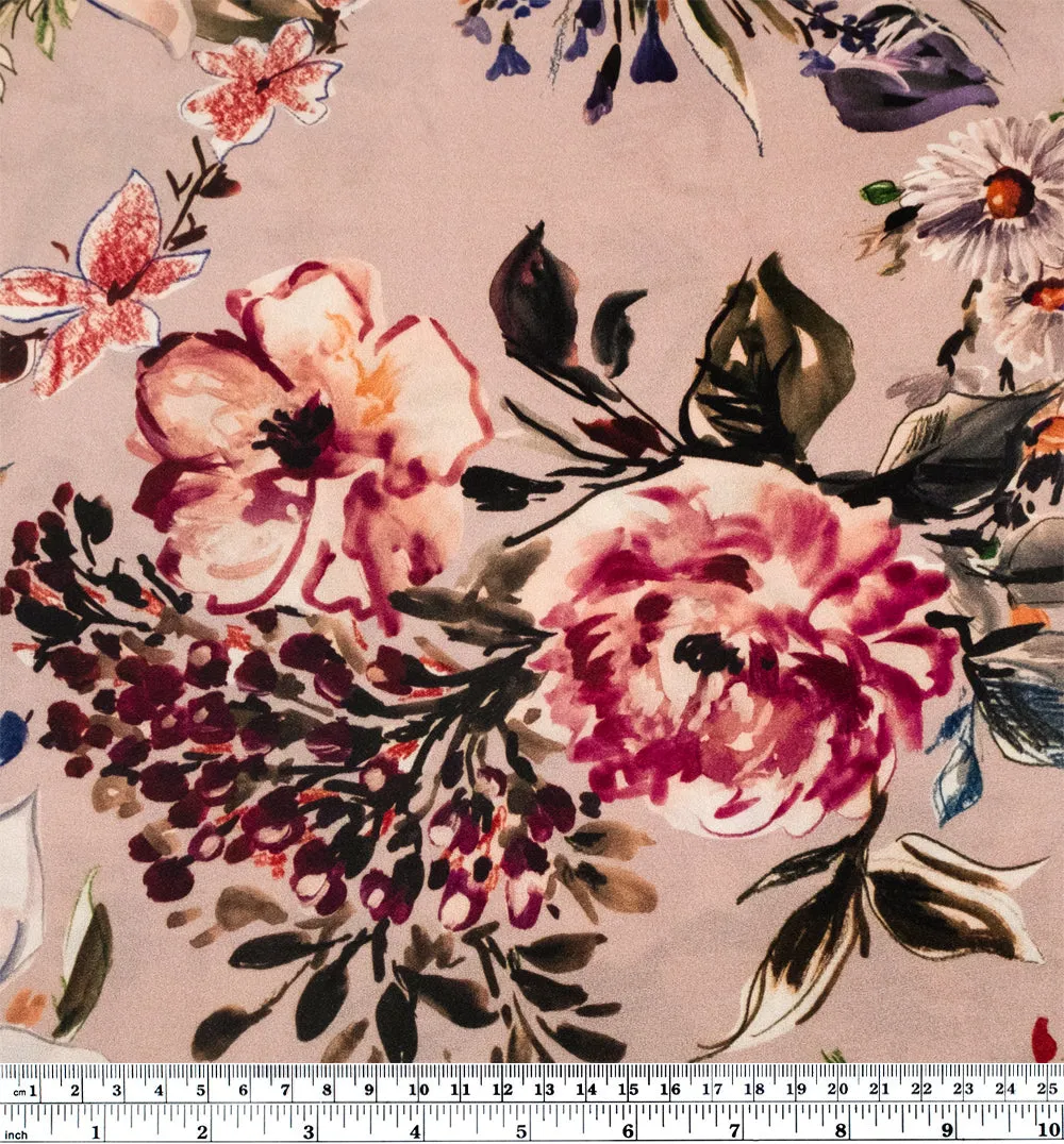 Deadstock Twilight Blooms Midweight Viscose Crepe - Blush/Violet/Multi