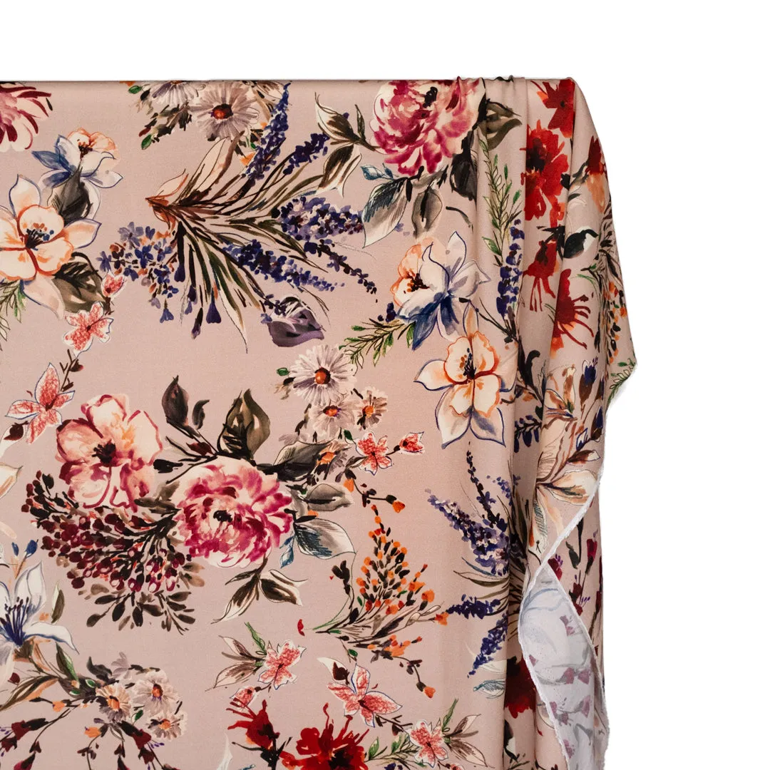 Deadstock Twilight Blooms Midweight Viscose Crepe - Blush/Violet/Multi