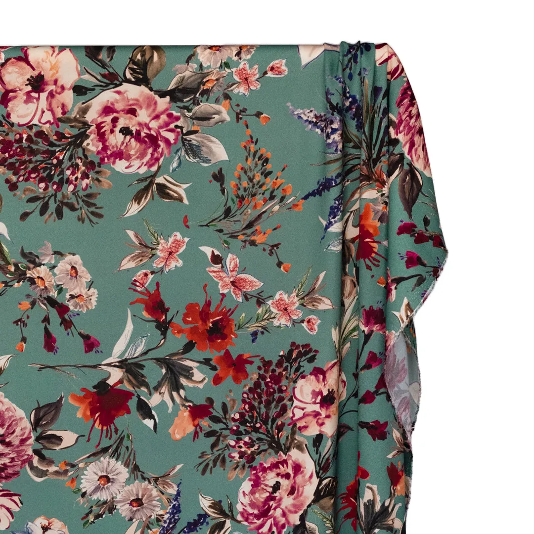 Deadstock Twilight Blooms Midweight Viscose Crepe - Teal/Violet/Multi