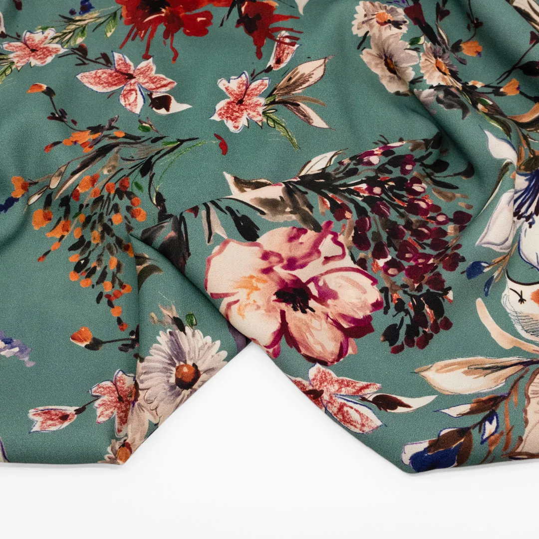 Deadstock Twilight Blooms Midweight Viscose Crepe - Teal/Violet/Multi