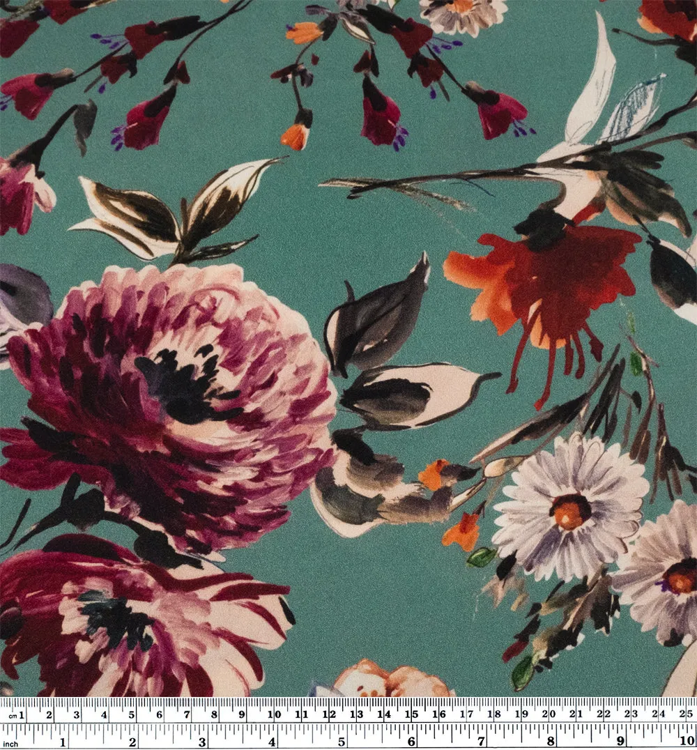 Deadstock Twilight Blooms Midweight Viscose Crepe - Teal/Violet/Multi