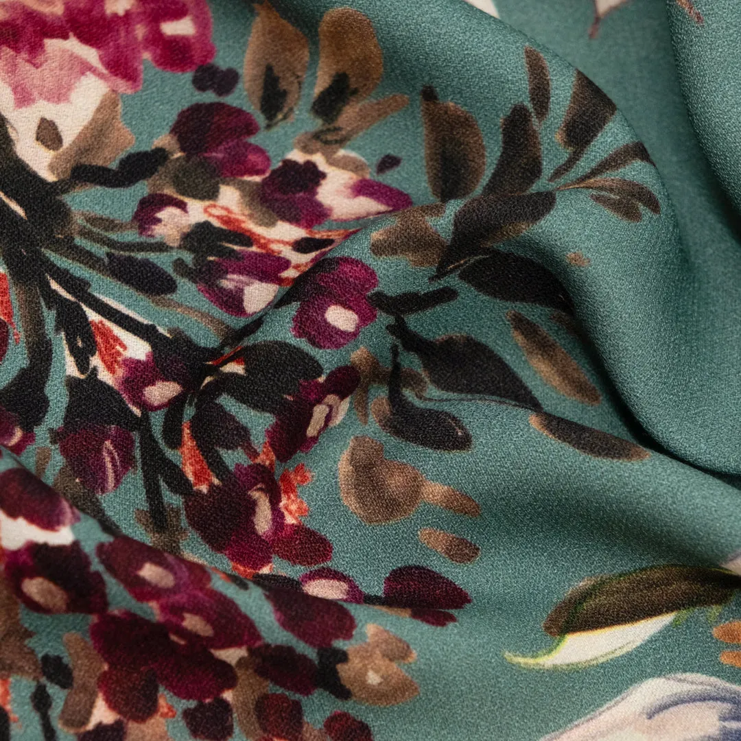 Deadstock Twilight Blooms Midweight Viscose Crepe - Teal/Violet/Multi
