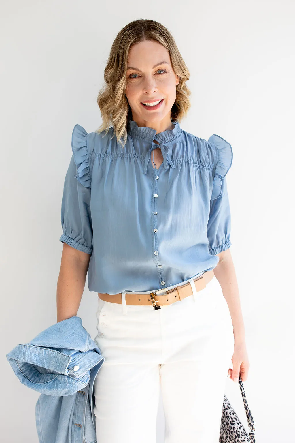 DRAMA THE LABEL BIANCA BLOUSE DUSKY BLUE