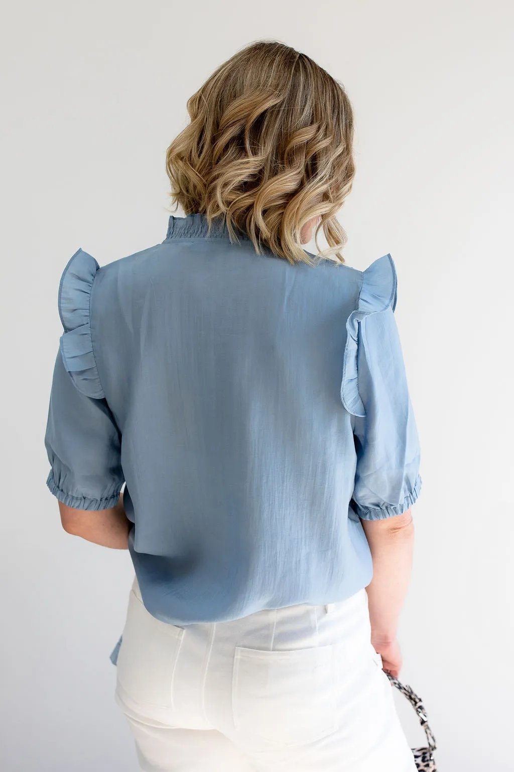 DRAMA THE LABEL BIANCA BLOUSE DUSKY BLUE
