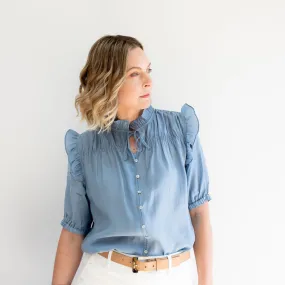 DRAMA THE LABEL BIANCA BLOUSE DUSKY BLUE