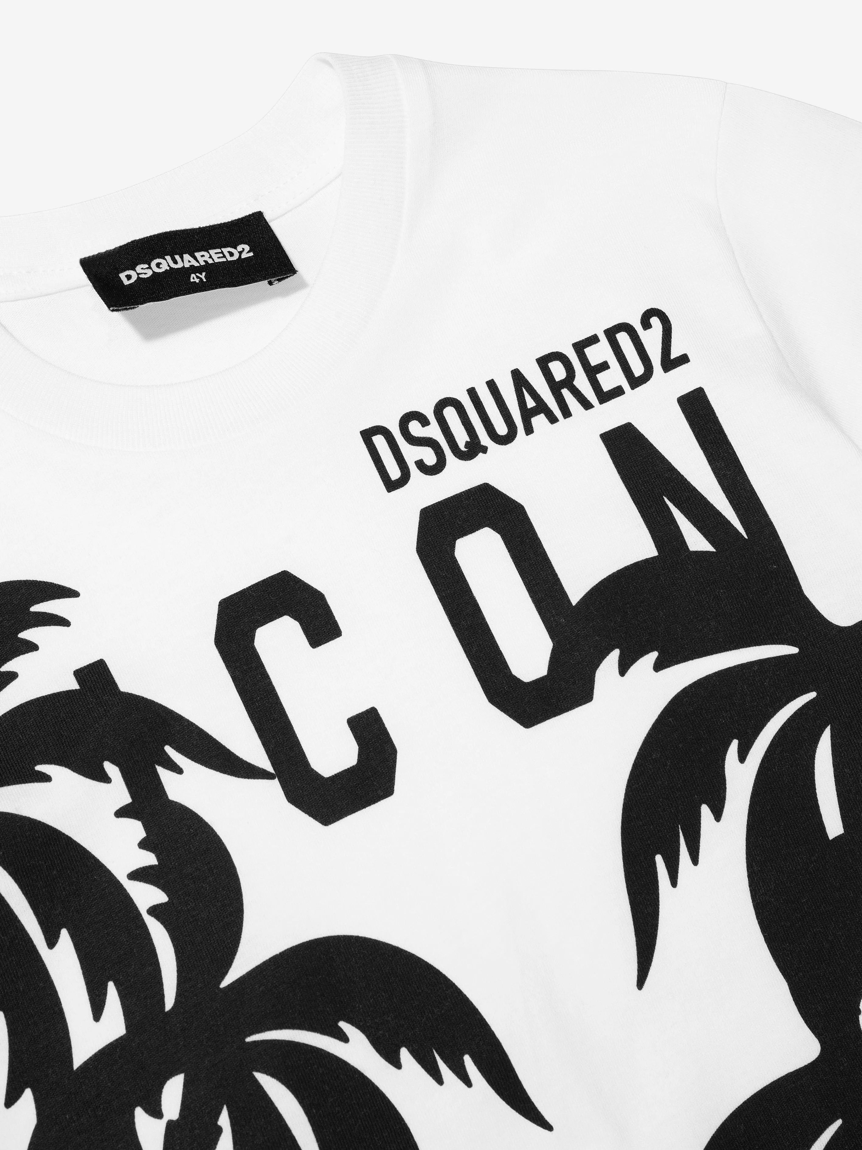 Dsquared2 Boys Icon Palm Trees T-Shirt In White