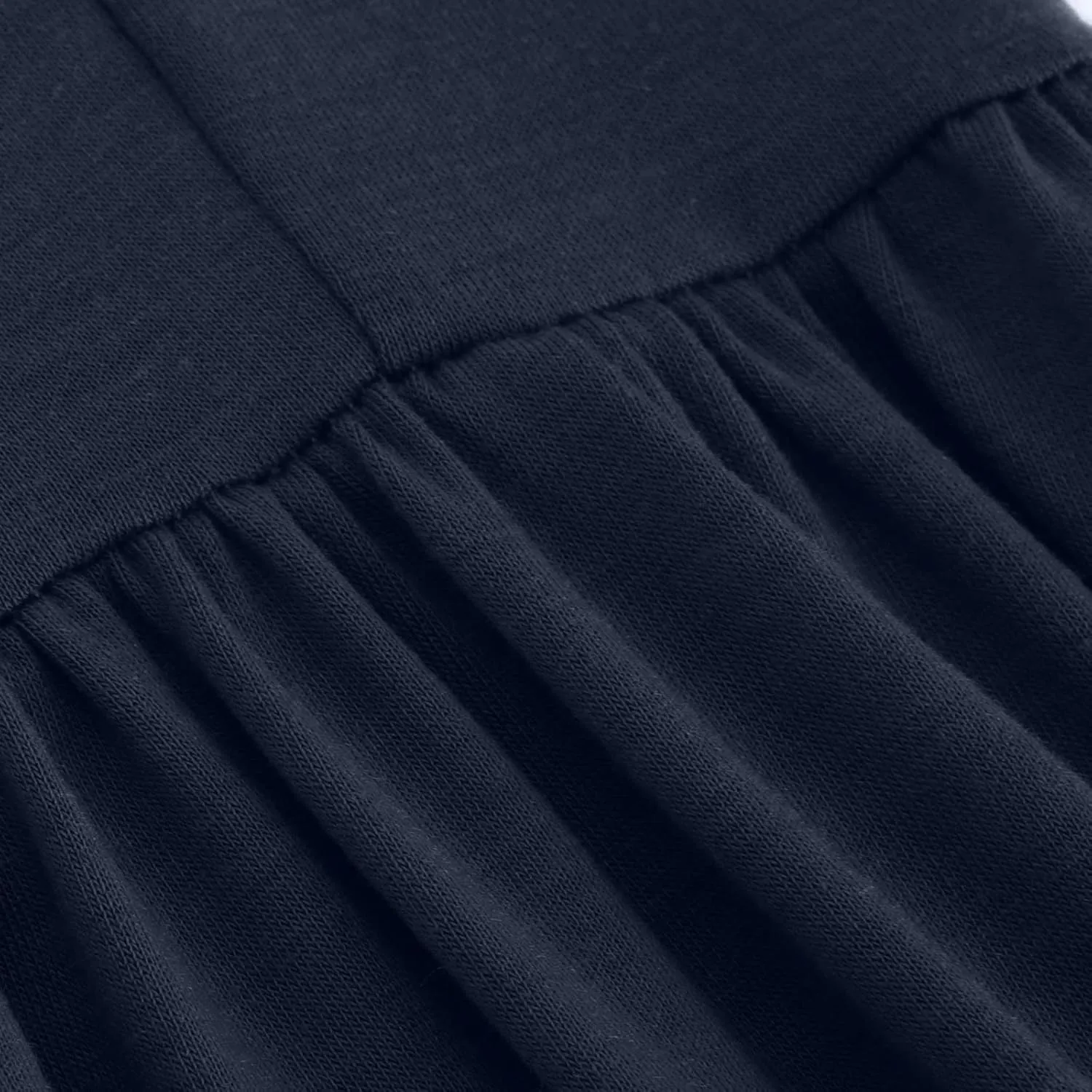 Elegant Dresses for Women 2024 Summer Short Sleeve Ruched Tiered Flowy Dresses Round Neck Loose Fit Pockets Dresses