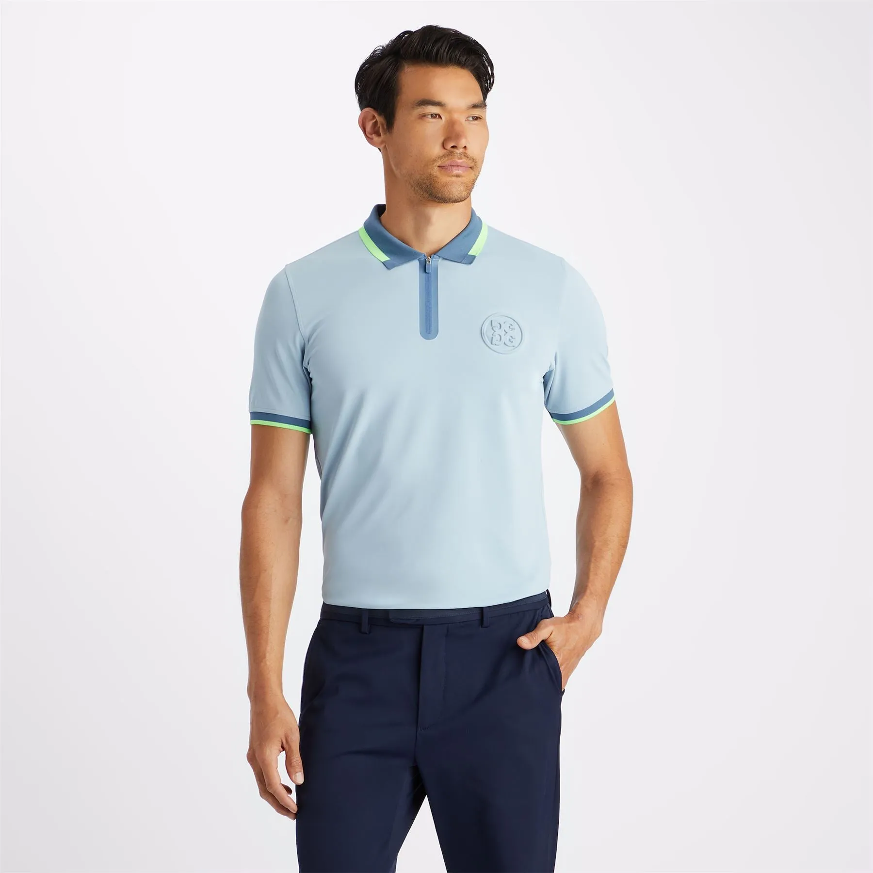 Embossed Logo Rib Collar Quarter Zip Tech Pique Polo Drizzle - AW23