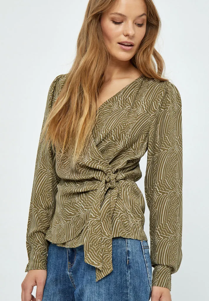 Evista Long Sleeve Wrap Blouse - Beech Green PR