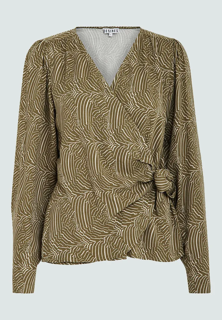 Evista Long Sleeve Wrap Blouse - Beech Green PR